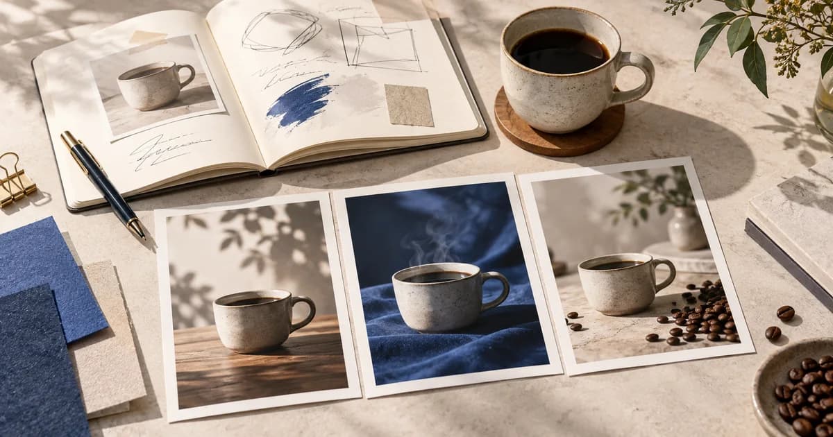 参考写真と制作ノートから作るコーヒー広告